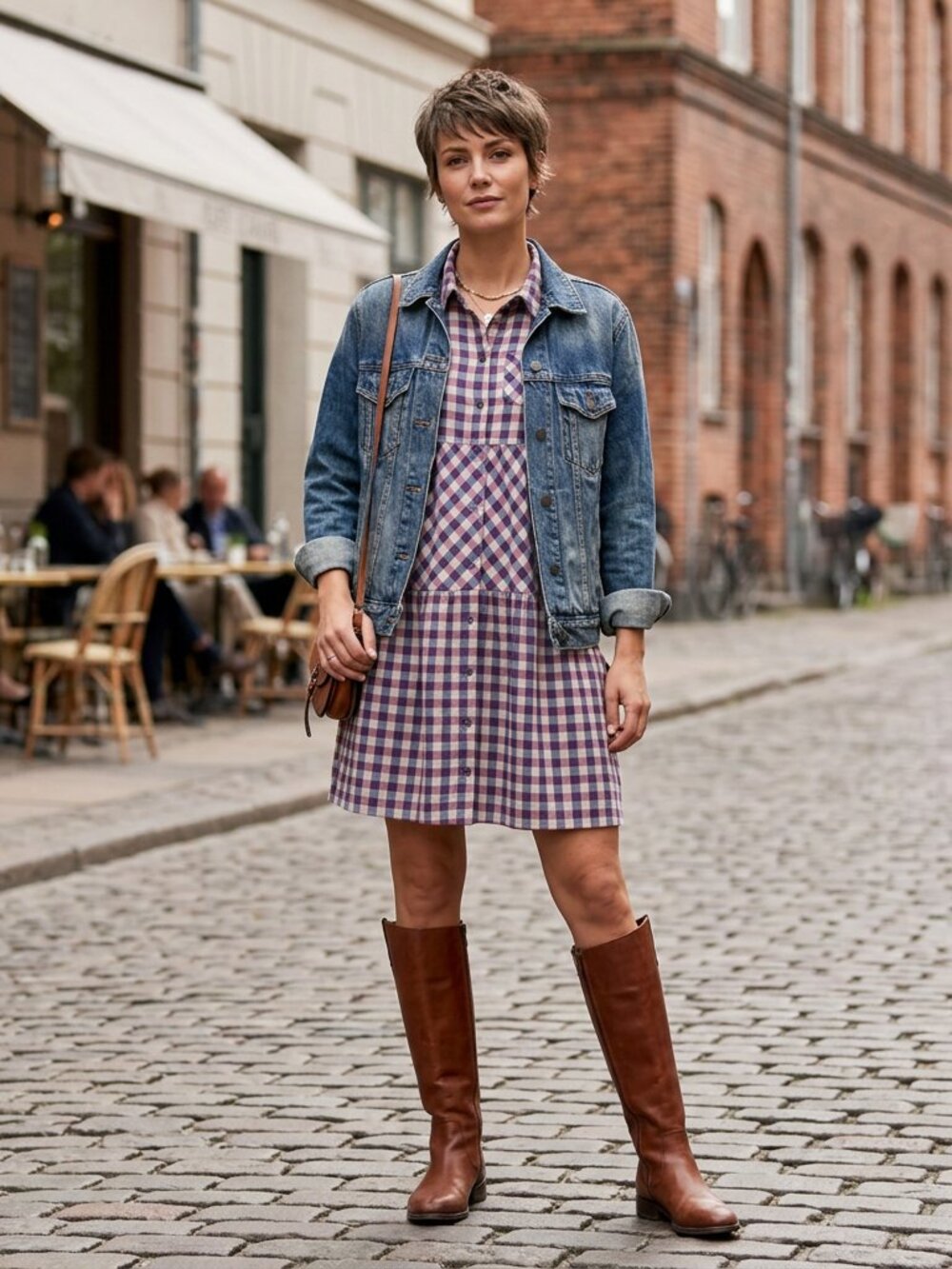 Peter Jensen Purple, Gray & Blue Plaid Flannel Tiered Dress - Size S